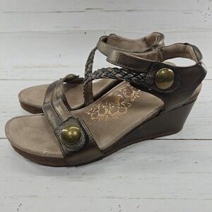 Aetrex Naya Womens 8.5 Wedge‎ Sandals Bronze Leather Braided Quarter Strap Boho